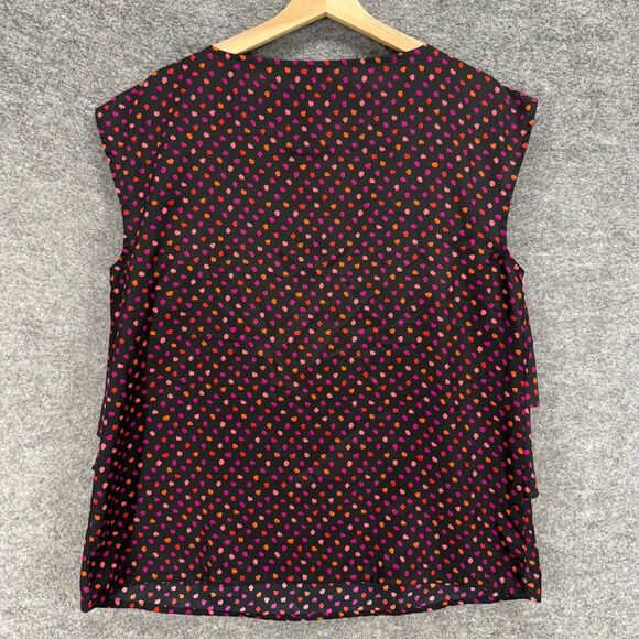 Loft Blouse Women L Large Black Geometric Ruffle Sleeveless Wide Strap Casual - Picture 2 of 7